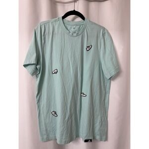 Adidas T Shirt Mens Large Logo Green‎ Short Sleeve Shoes All Over Print E36